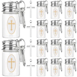 HCEWSBFD 36Sets Holy water Bottles Catholic Clear Holy water Container 7ml Agua Bendita with Holy Water Keychain Vial Crucifix and Sticker for Christian First Communion Gift Church Wedding Baptism