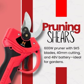 Homefy 48V Cordless Electric Pruner, 1.6" Cutting Diameter, 600W Brushless Motor, SK5 Steel Blades, Battery & Charger Included, Lightweight Tree Trimmer for Garden, Orchard & Farm