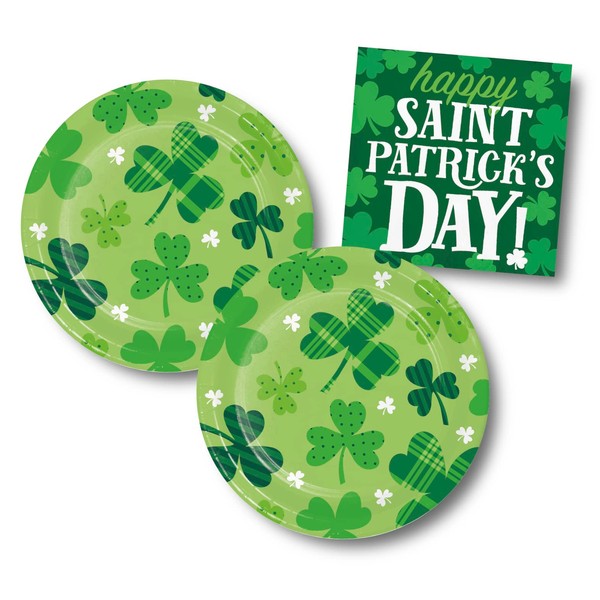 Creative Converting St Patricks Day Paper Plates, Napkins, Shamrock Party