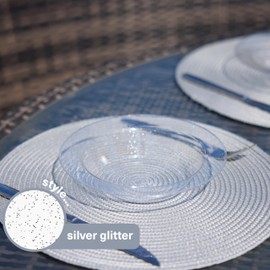 MATANA 25 Clear Plastic Bowls with Silver Glitter, Soup Bowls (360 ml) - Soup Bowl for Weddings, Birthdays, Christenings, Christmas, Parties - Reusable & Stable