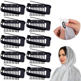 Paifeancodill Chunni Clips with Safety Pins, 10 Pcs Strong Grip Dupatta Setting Indian, Snap Hair Extension Wig Clips to Secure With Rubber U-Shape Snap (Black)