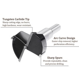 Kozelo Forstner Twist Drill Bit - [42 mm] Tungsten Robust Metal Drill Opener for Wood Furniture Hinge Woodworking Use Round Shank Black