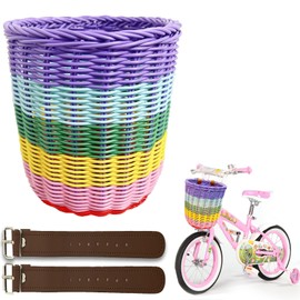 Bike Basket- Large Deep Bike Basket for Kids & Adults, Pretty Cute Hand-Woven Rainbow Boys Girls Bike Basket Front, Kids Scooter Adults Cruiser Bike Basket,Oversized Bike Basket,9 * 7.5inch