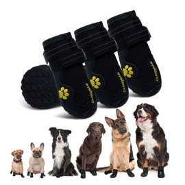 EXPAWLORER Waterproof Dog Boots Reflective Non Slip Pet Booties for Medium Large Dogs Black 4 Pcs