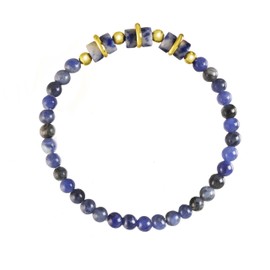 LTC Designs 4mm Round Sodalite Stretch Bracelet with Gold-toned Spacers and Heishi Cut Centers, 6.5" for Men, Women, Teens, Trending Crystal Stretch Stacking Bracelet