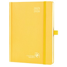 POPRUN A5 Academic Diary 2025-2026 Hardback Week to View (22x16.5 cm) 17 Months (Aug'25 - Dec'26) Mid Year Diary 25/26 Vertical Weekly Planner, Inner Pocket (Light Yellow)