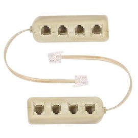 2Pcs 6P4C Male Phone Jack Splitter to 4 Female Way Socket Beige Adapter Telephone Line Splitter with Telephone Extension Cord