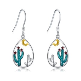 Cactus Earrings S925 Sterling Silver Cactus Dangle Drop Earrings Sun And Cactus Jewellry For Women