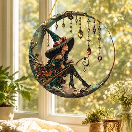 Witch Moon Window Hanging Decor for Home – 8 Inch Acrylic Suncatcher with Gothic Fantasy Design for Window & Wall Display