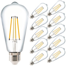 Sunco 10 Pack ST64 Vintage Edison LED Bulb, 1500 Lumens High Brightness, Dimmable, ST19, 5000K Daylight, 13W=75W, E26 Medium Base - UL