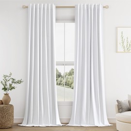 Guken White Linen Blackout Curtains 132 Inch Length 2 Panels Set for Living Room Bedroom Back Tab Thermal Insulated 100% Black Out Linen Drapes Room Darkening Window Curtains 132 Inches Long White
