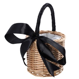 Fresh Style Handbag Rattan Flower Basket Handwoven Candy Wine Basket with Handles Flower Arrangement Basket Container for Home Kitchen Black Wedding Flower Girl Basket