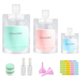 Mulaibdin Pack of 18 Travel Bottles for Filling, Travel Bottles Set Lightweight 30/50/100 ml, Travel Bottles for Toiletries, Travel Gadgets, Refillable Empty Squeeze Bags for Shampoo, Shower Gel,