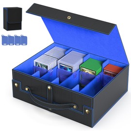 Budding Joy Card Deck Box for MTG with Small Case, 2200+ Commander Trading Card Storage Box with Portable Handle, Magnetic Deck Case Fits for Top Loader TCG, PTCG, Sports, Magic Cards, Black Blue