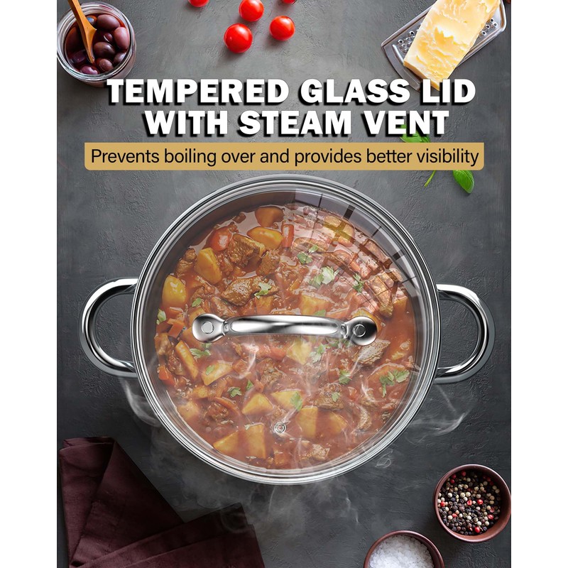 Cook N Home Kitchen Cookware Sets, 12-Piece Basic Stainless Steel