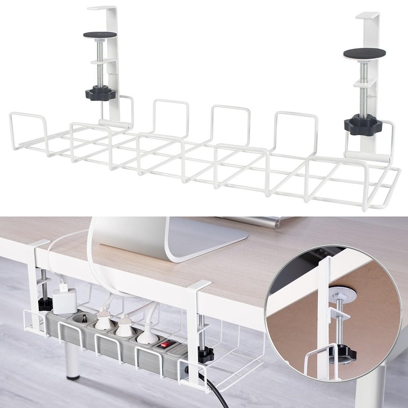 Callstel Cable Basket, Socket Holder & Organiser, Padded Clamps, White