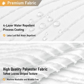 BTTN 84 Extra Long Shower Curtain - 72x84 Tufted Leaves Textured Striped Cloth Shower Curtain Set with 12 Plastic Hook, Water Repellent, Farmhouse Country Fabric Shower Curtains for Bathroom, White