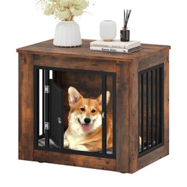 YITAHOME 27.2" L Dog Crate Furniture for Medium Dogs, 2-in-1 Iron-Wood Fusion Dog cage Indoor up to 30 lb, Side End Table, Modern Dogs Kennel with Waterproof Top, Safety Corners,Steel Lock,Rustic