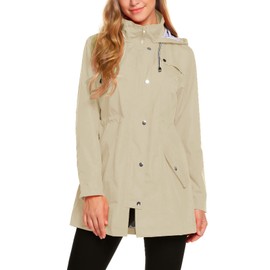 ZHENWEI Womens Lightweight Hooded Waterproof Active Outdoor Rain Jacket Khaki L