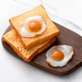 Soulchen 4 Pcs Fake Bread and Fried Egg Artificial Simulation Toast and Lifelike Cooked Egg Realistic Fake Food Model for Home Kitchen Cabinet Desk Shops Party Decor Sample Display Photography Props