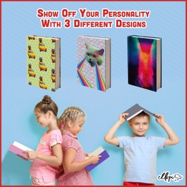 Fun Design, Easy Apply Book Covers 3 Pack. Stretchable Standard Jackets Fits Most Hardcover Textbooks Up to 8 x 10. Adhesive-Free, Nylon Fabric Protectors. Washable and Reusable Student School Supply
