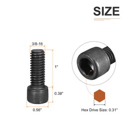 DTGN 3/8-16x1" (DxH) Hex Socket Screw - Pack of 10 - Good for Furniture Fixings - Full Thread 12.9 Carbon Steel Round Head Hex Screws - Black