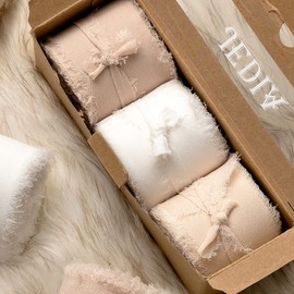 JEDIA - 3 rollos de cinta de gasa de seda con flecos hechos a mano, 3.8 cm x 6.4 m, para envolver regalos, invitaciones de boda, envoltura de ramos, ramos de novia, manualidades