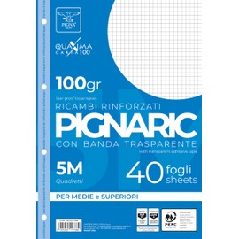 Pigna 02222375M Replacement for Reinforced Tape Lineature 5 m 5 mm Grid for 2nd and 3rd Grade Paper 100gsm Pack of 40 Sheets