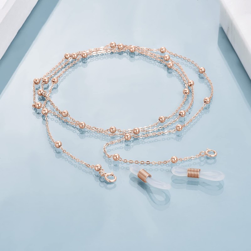 AOBOCO Rose Gold Glasses Chain for Women Sterling Silver, Sunglass