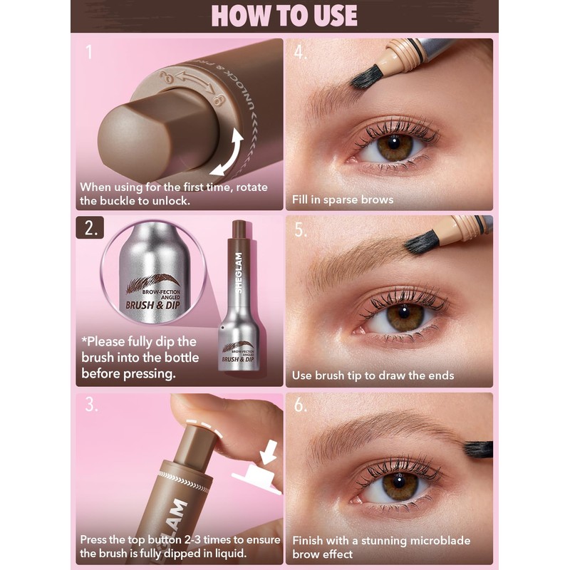 SHEGLAM Brow-Fection Angled Brush & Dip Upgraded Microblading Eyebrow Pen