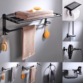 Unbranded 9PCS Wall Mounted Bathroom Hardware Bath Accessory Set Black Aluminum Towel Bar