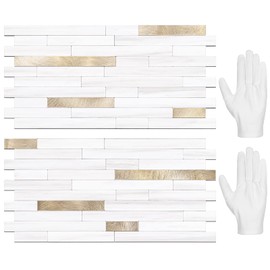 STICKGOO 20 Sheets Peel and Stick Backsplash Tile, Stick on Backsplash for Kitchen and Bathroom, Dolomite White Marble Look PVC Mixed Metal Gold Self Adhesive Wall Tiles
