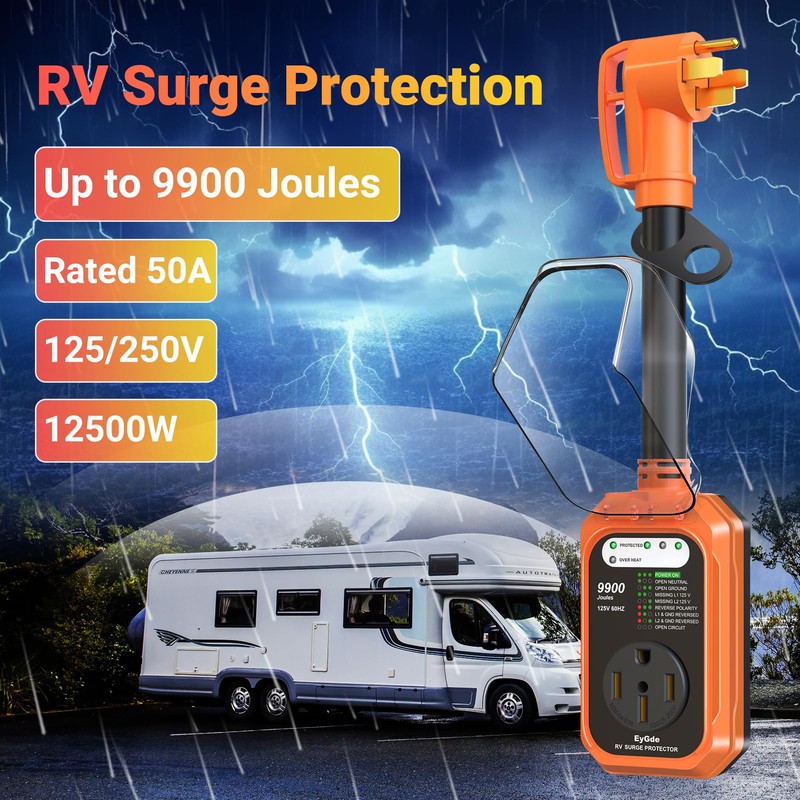 EyGde RV Surge Protector 50 Amp Waterproof, RV Circuit Analyzer