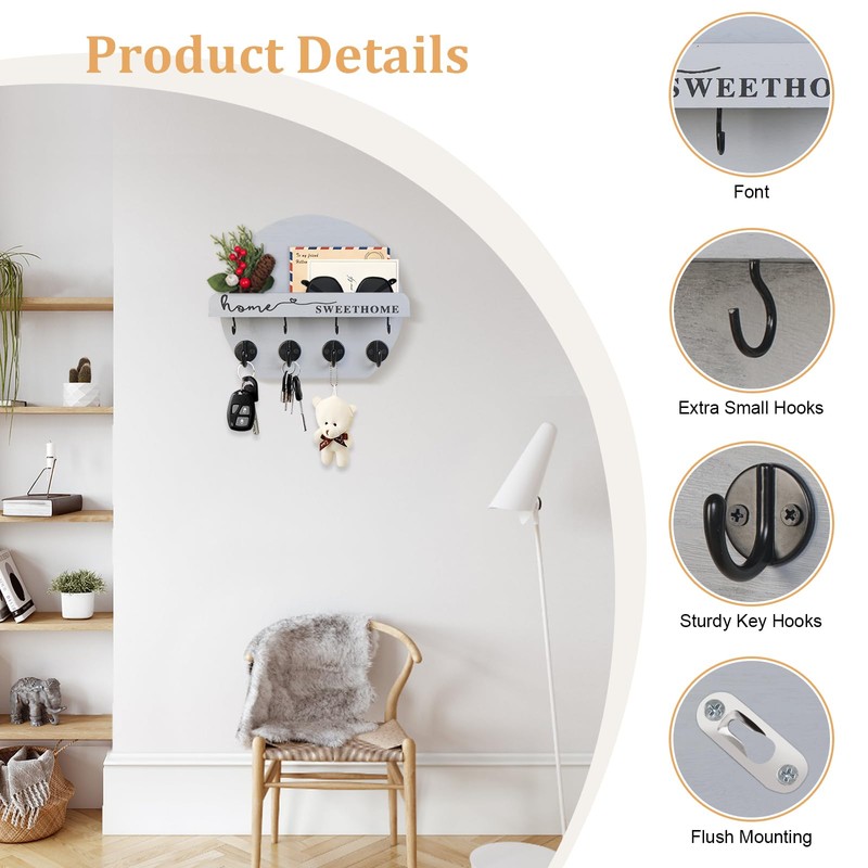Key Holder for Wall Key Hooks Wall Mounted with Dried