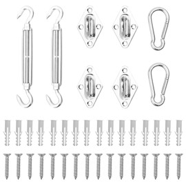 vidaXL Awning Accessory Set 8-Piece Carabiner Hook Tensioner Screw Wall Eyelets Mounting Kit Assembly Fastening Mounting Set Stainless Steel