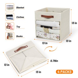 HNZIGE 13x13x13 Storage Cube Bins,Collapsible Storage Bins Fabric Cubes with Clear Windows, Cubby Decorative Cube Organizer Bin for Cube Storage Blanket Home (Cream 6PCS)