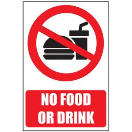 2 Pack of No Food or Drink Warning Safety Sign Sticker for Home, Retail Shops & Entertainment venues