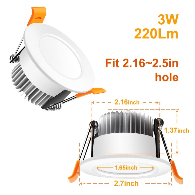 2 Inch LED Recessed Lighting Dimmable Downlight, 3W(35W Halogen Equivalent),3000K