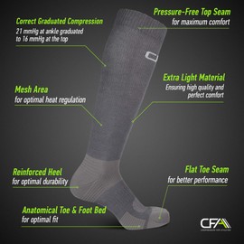 High Quality Bamboo Compression Socks for Men and Women, Superior Wearing Comfort, Flat Toe Seams, Reduce the Risk of Swollen, Painful and Tired Legs. Made in EU, grey, l