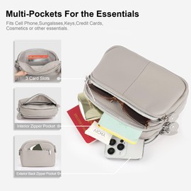 befen Ladies Shoulder Bag Real Leather Handbag Small Camera Crossover Bag for Women Triple Cross Body Phone Bag for Daily Use-Grey