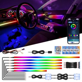 New Version Dreamcolor Acrylic Interior Car Lights, 14 in 1 LED Strip Lights with APP Control, Zoned Control System, 210 Color Modes, Neon Car Ambient Lighting