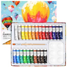 Marco Acrylic Paints, 24 Colors, Brush Palette Included, Acrylic Gouache, Quick Drying, Waterproof, Suitable for Cloth/Wood/Stones/Ceramics, Illustrations, Crafts, Handmade, Kids, Elementary Students, Beginners, Professionals, Art Supplies