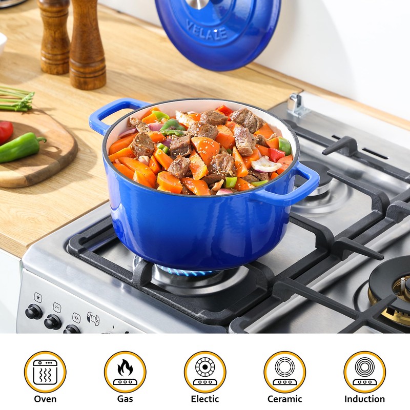 Velaze 6 QT Enameled Dutch Oven Pot with Lid, Cast