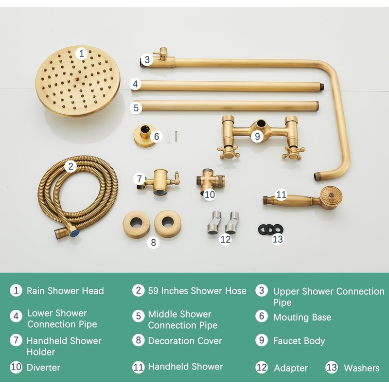 MOSSON Antique Brass Shower System Bathroom Shower Faucet Set with