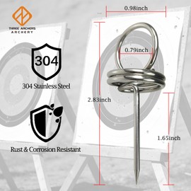 THREE ARCHERS Archery Target Pins 304 Stainless Steel –Universal Fit for EVA Foam/XPE/BagTargets-Target Pins with Ergonomic Finger Loop (12)