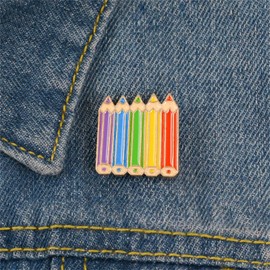 Colorful Pencil Brooches Pins Gold Plated Funny Charm Enamel Rainbow Pen Book Brooch Lapel Pin for Women Students Teachers Appreciation Back to School Backpack Clothes Dress Hat Accessories (Pencil)