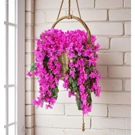 Wacloud Bougainvillea Artificial Flowers Outdoor Decor – 2PCS Faux Silk Vines, UV Resistant Bougainvillea Hanging Garland for Front Porch, Balcony, Planter, Summer Decorations, Fuchsia Purple