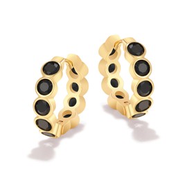 MESOVOR Crystal Hoop Earrings for Women, 18K Gold Plated Lightweight Huggie Hoop Earrings Jewelry Gifts (Round-Black)