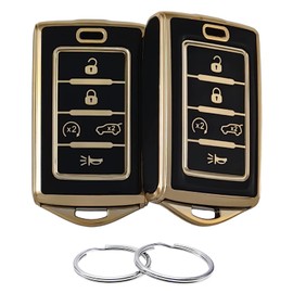 REPROTECTING TPU Key Fob Cover Compatible with 2021-2024 Jeep Grand Cherokee L Grand Wagoneer L Wagoneer Grand Cherokee L (Black/Black, TPU/5 Buttons)