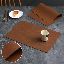 Leather Washable Placemats, Thick Faux Leather Heat Resistant Rectangle Shape Table Mats,Waterproof Non-Slip Easy to Clean Place mat for Kitchen Coffee Dining Room Table Set of 6